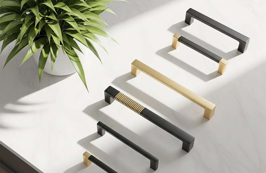 hardware on white marble countertop